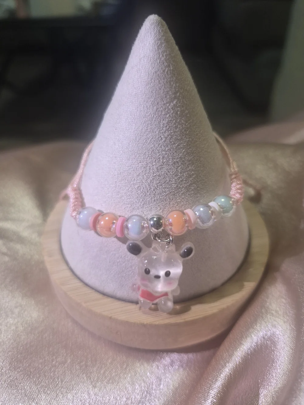 Kids Pink Beaded Charm Bracelet with Cute Bear Pendant